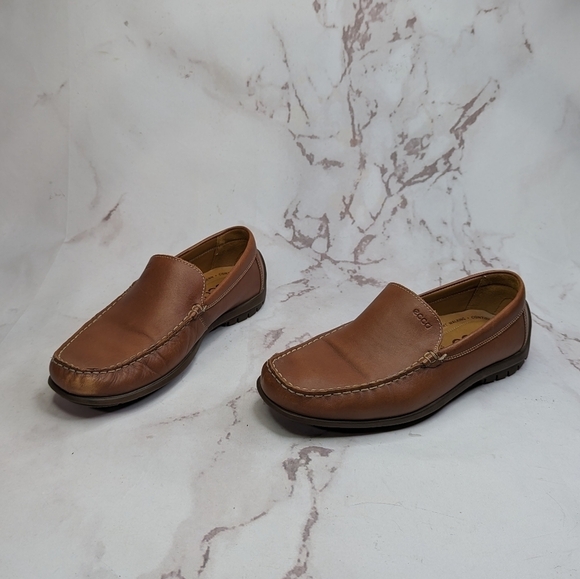 Ecco Loafers Men 8.5 42 Brown Leather Penny Driving Boat Leather Slip On Shoe - Picture 1 of 11